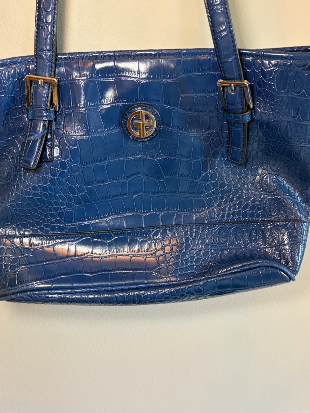 Giani Bernini Blue Croc-Textured Shoulder Tote - Picture 4 of 14